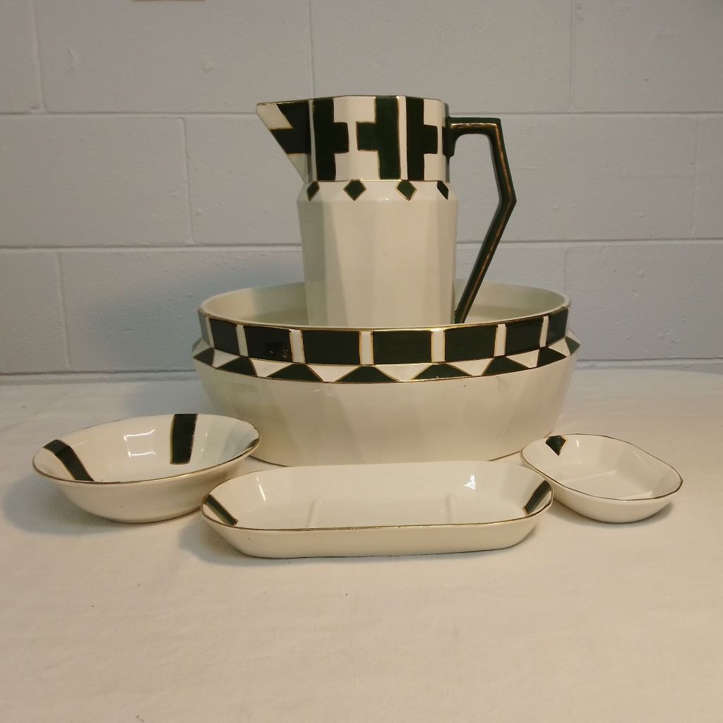 French Art Deco green and gold wash set at French Originals NZ
