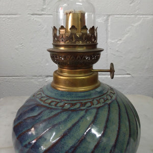 close up of brass wick holder of handmade ceramic French lamp at French Originals NZ