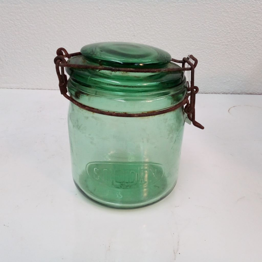 H 11 Solidex 0.75 French vinatge green glass jar at French Originals NZ
