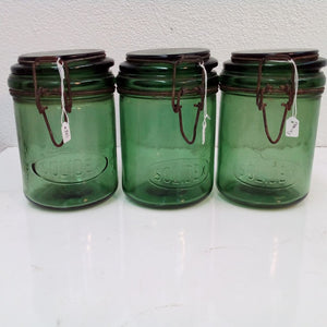C2.4.5 three Solidex 1L French vintage green jars at French Originals NZ