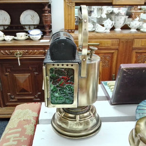 antique French SNCF lamp showing green glass at French Originals NZ
