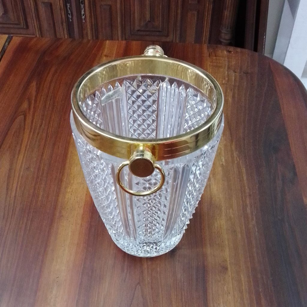 Bohemia crystal champagne bucket with gold rim and handles at French Originals NZ