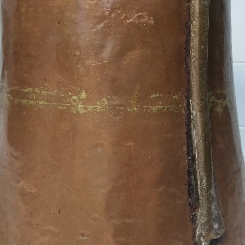 brass seam on French antique copper milk jug from French Originals NZ