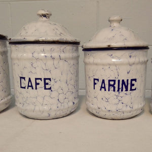 Cafe and Farine French blue marbled enamel kitchen canisters from French Originals NZ