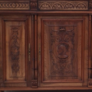 Carvings on door of French antique sideboard at French Originals NZ