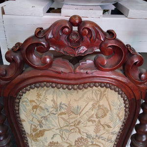 Floral carving on back of second empire chair at French Originas NZ