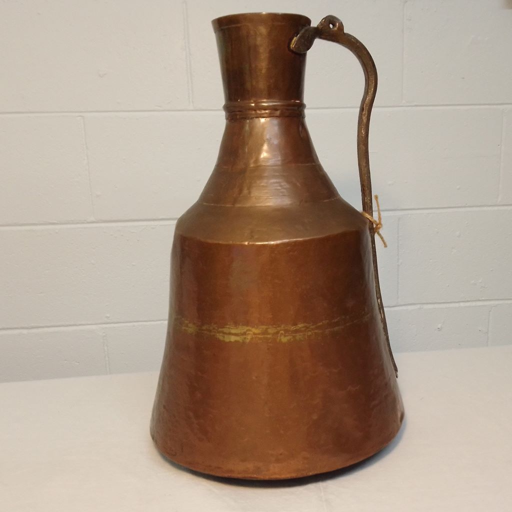 side view of French antique copper milk jug from French Originals NZ