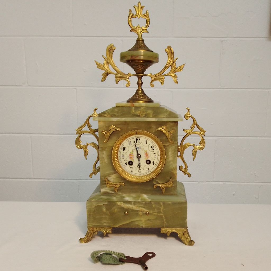 French antique green onyx Second Empire clock from French Originals NZ