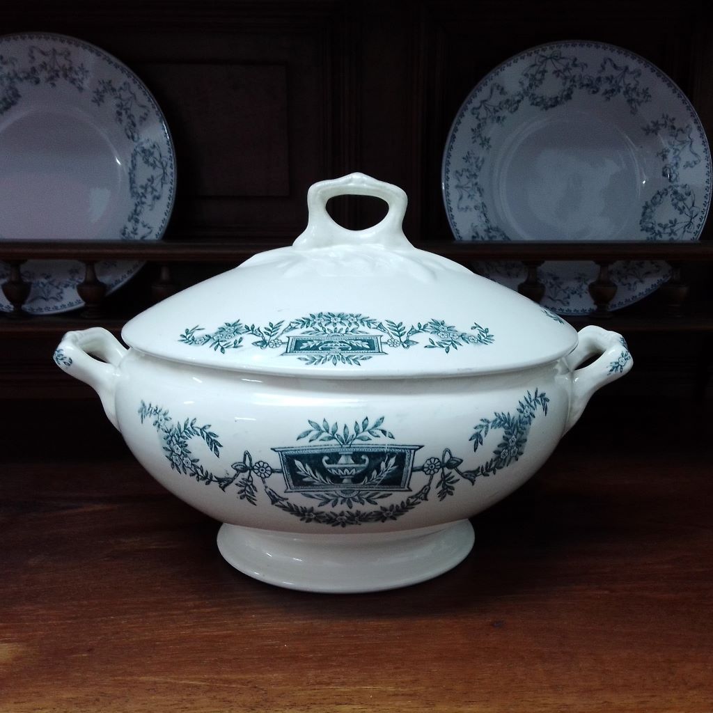 French antique green pattern tureen from French Originals NZ