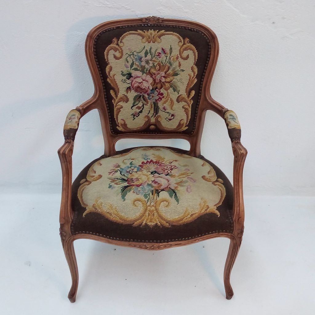 French Louis XV tapestry covered chair at French Originals NZ