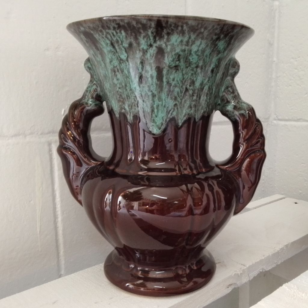 French vintage A D P Gilbert Cafe brown and green vase at French Originals NZ