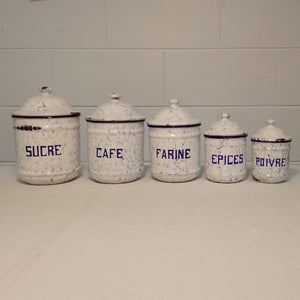 French vintage enamel kitchen canister set of five from French Orignals NZ