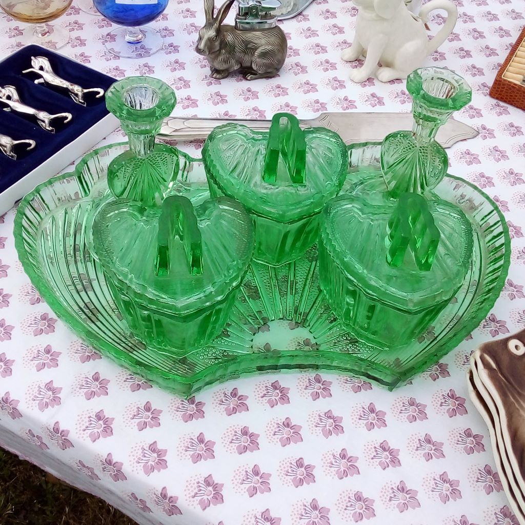 Vintage Green Glass Dressing Table Set French Originals Vintage Green Glass Dressing Table Set French Originals