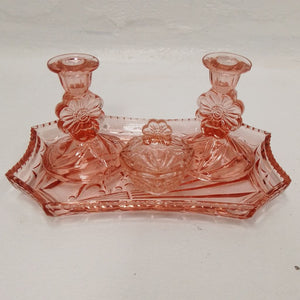 French Vintage pink glass dressing table set at French Originals NZ