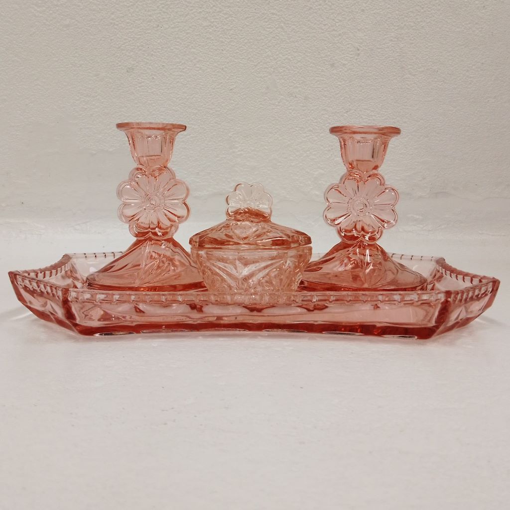 Pink Glass Dressing Table Set French Originals Pink Glass Dressing Table Set French Originals