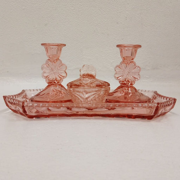 open lace back dress Pink Glass Dressing Table Set – French Originals