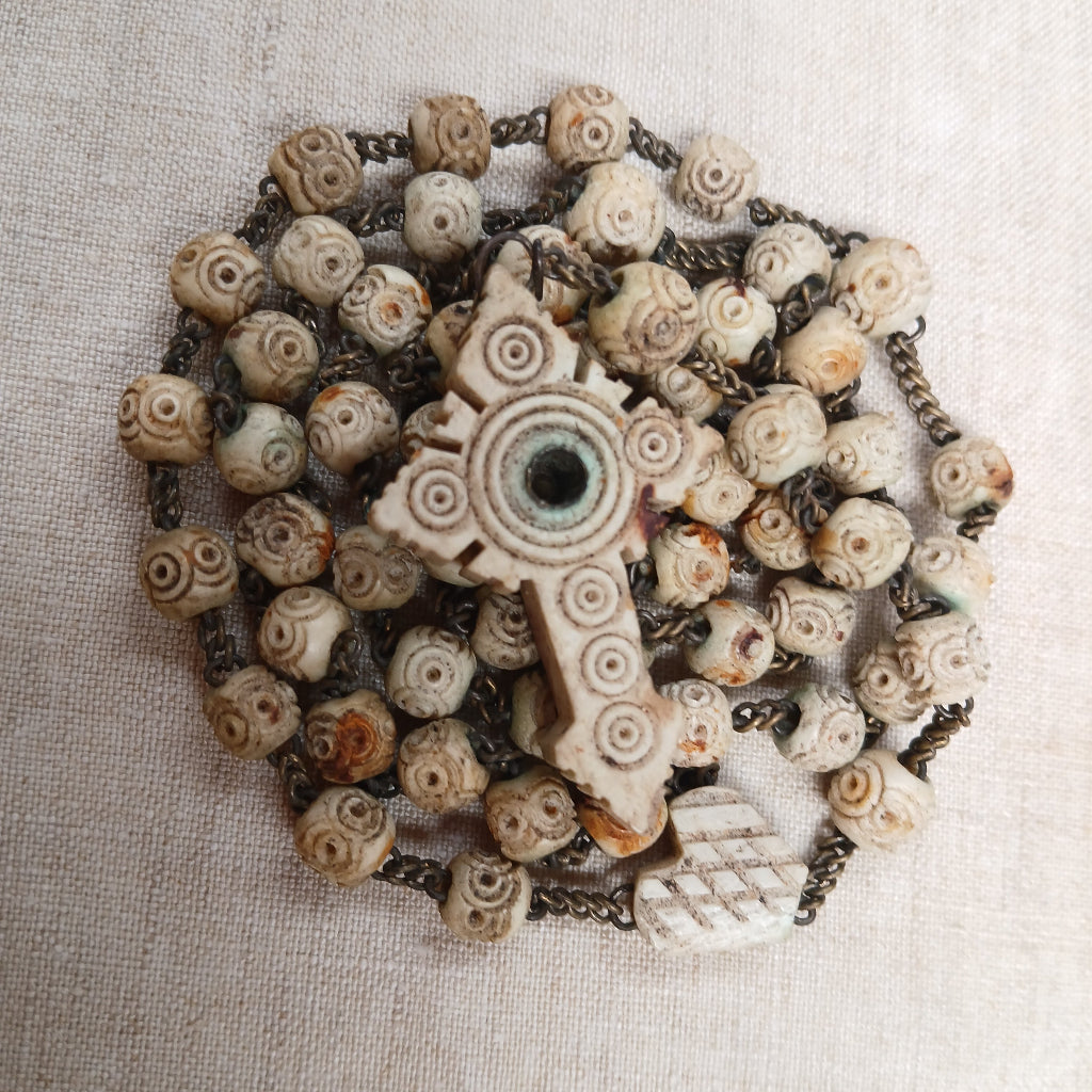 French antique bone rosary and stanhope cross at French Originals NZ