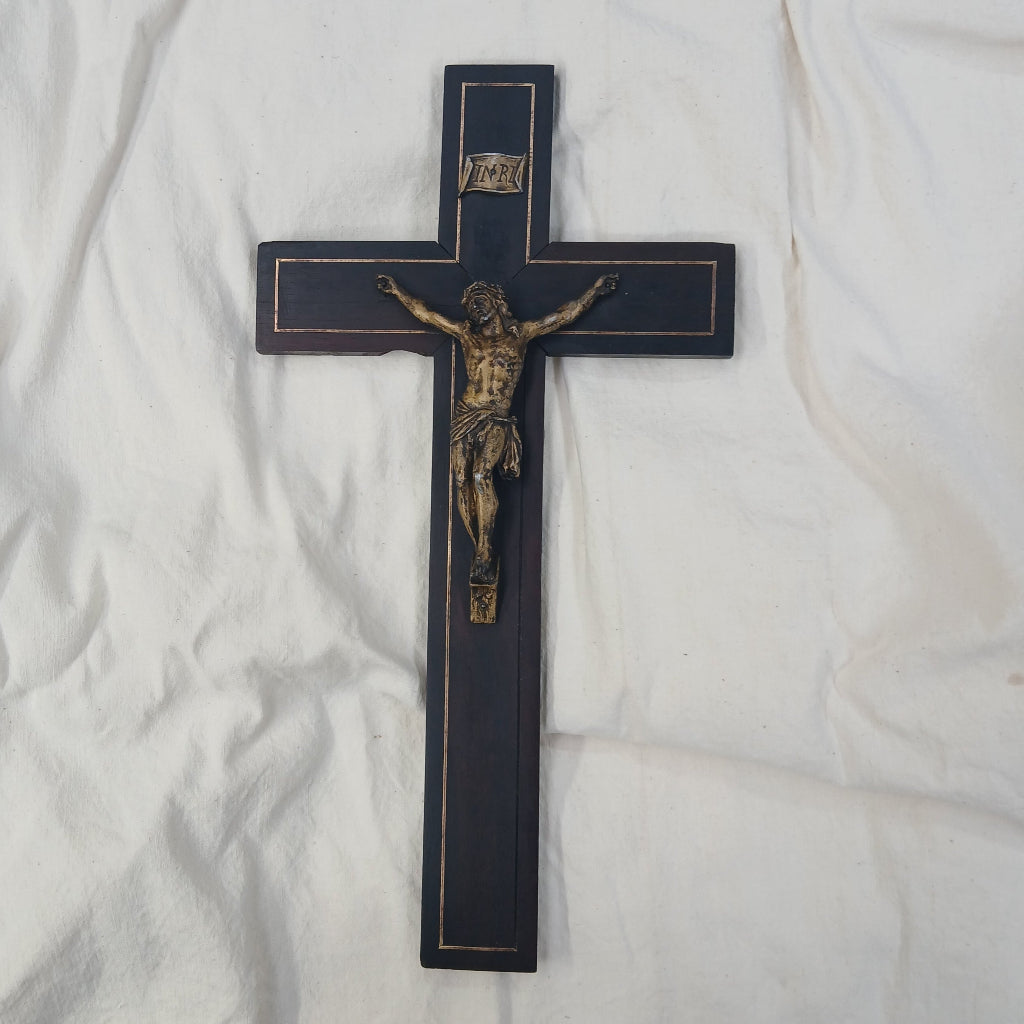 French antique black crucifix with golden jesus at French Originals NZ