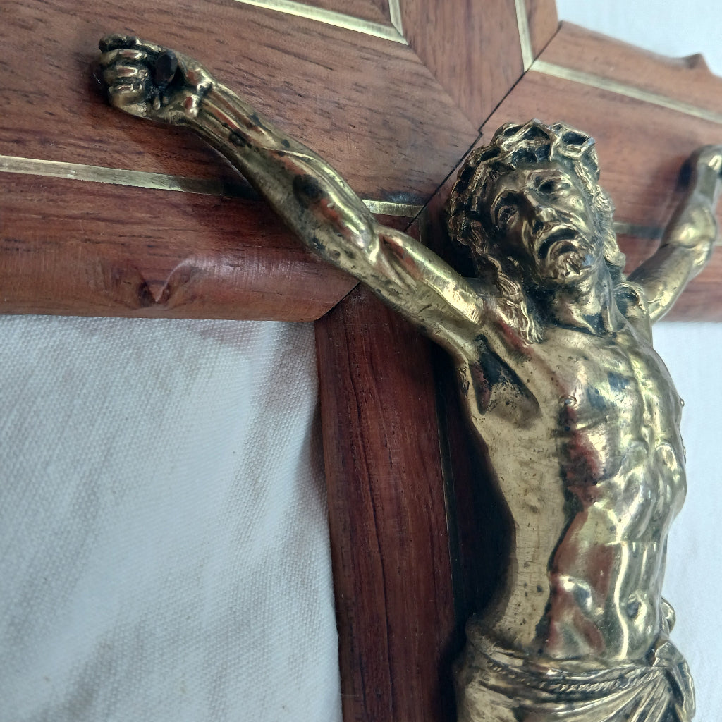 French Brass jesus on rosewood crucifix at French Oroginals NZ