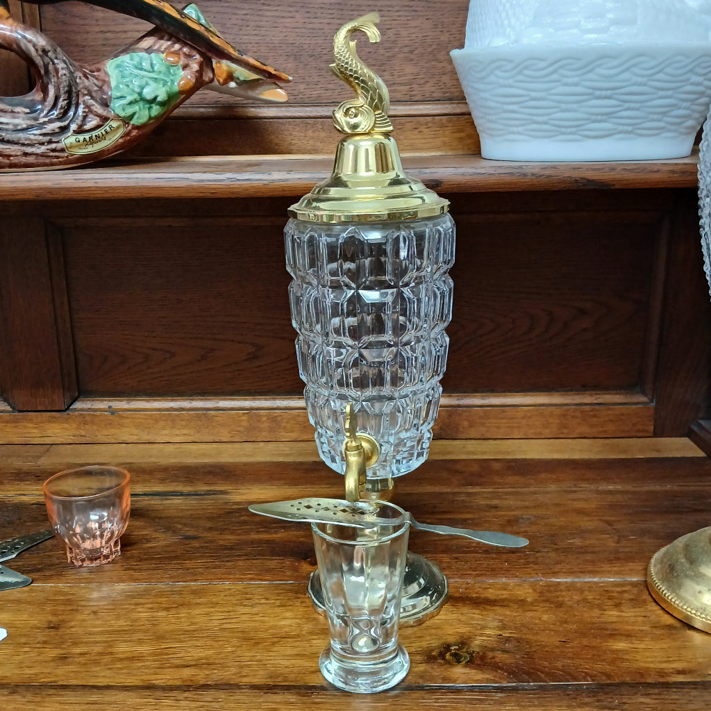 French vintage gold dolphin on glass absinthe decanter at French Originals NZ