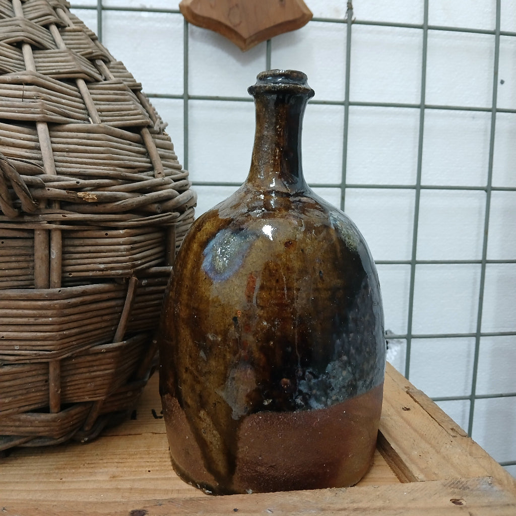 French stoneware glazed brown bottle at French Originals Antiques