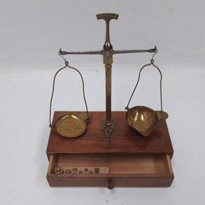 French antique brass assaying scales with weights at French Originals NZ