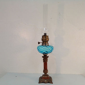 French antique blue glass and marble oil lamp at French Originals NZ