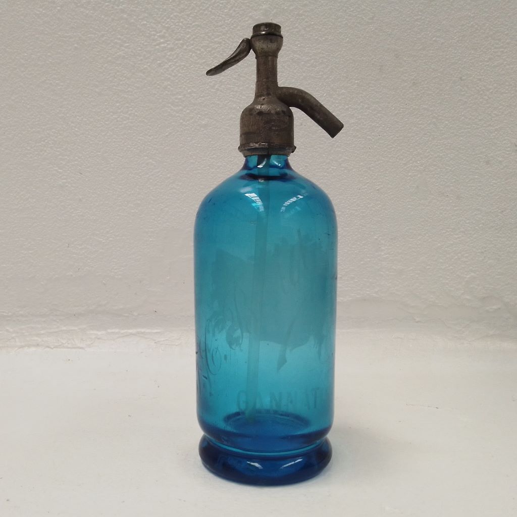 French antique blue glass soda bottle at French Originals NZ