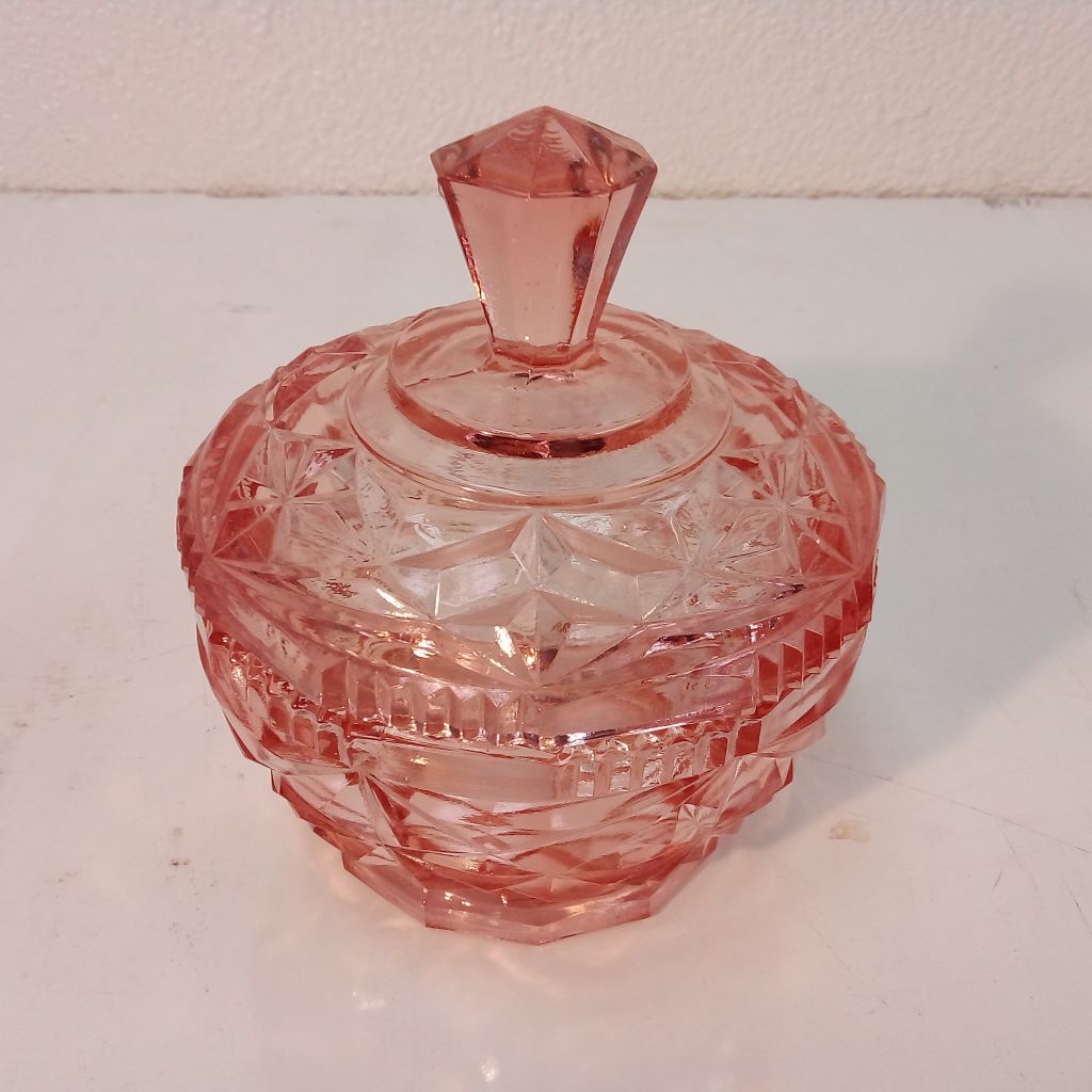 French antique glass cosmetic jar with lid at French Originals NZ