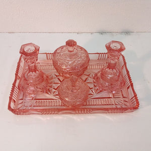 Complete French antique pink glass dressing table set at French Originals NZ