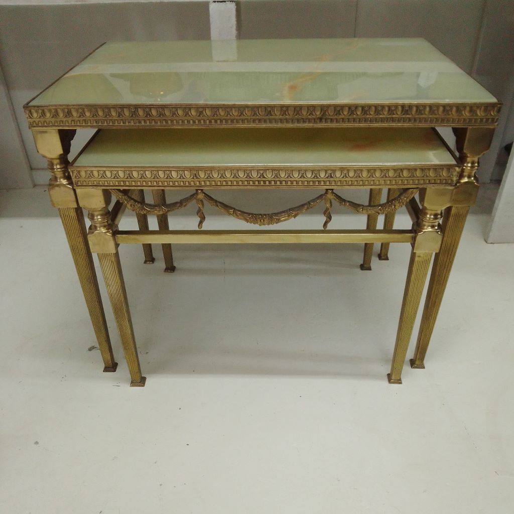 French antique brass and marble nesting tables at French Originals NZ