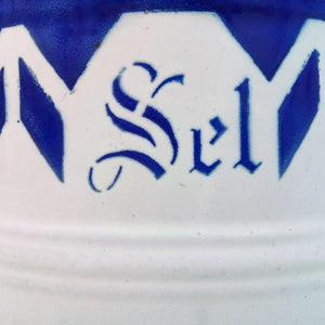French vintage blue enamel Sel on pot at French Originals NZ