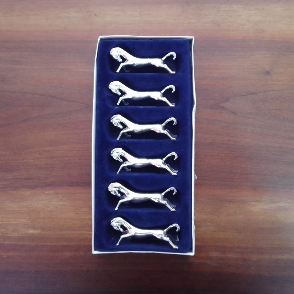 French vintage boxed set of six silver horse knife rests at French Originals NZ