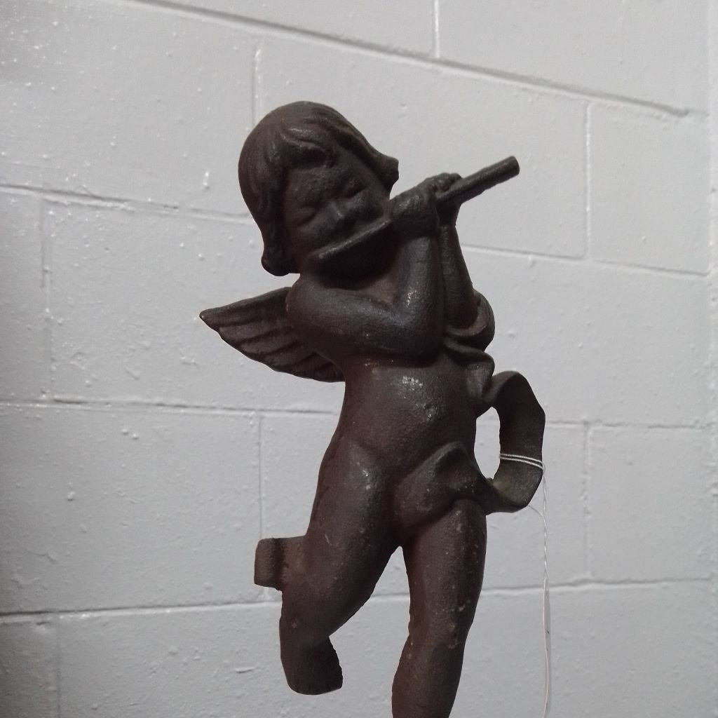 French vintage cast iron cupid playing flute at French Originals NZ