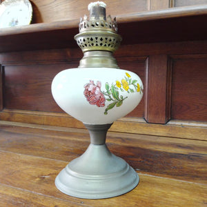French Vintage oil lamp handpainted flowers at French Originals NZ