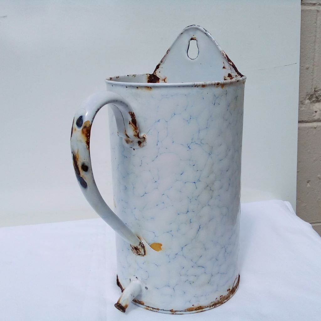 French vintage enamel jug with rusty handle at French Originals NZ