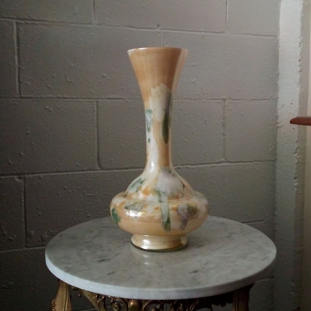 French vintage glass vase cream and green colours at French Originals NZ