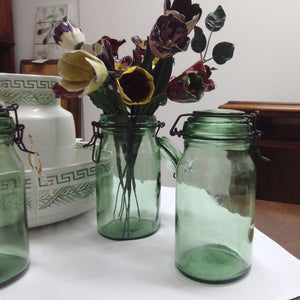 A. Dufor 1.5L French vintage green jars with ceramic flowers at French Originals NZ