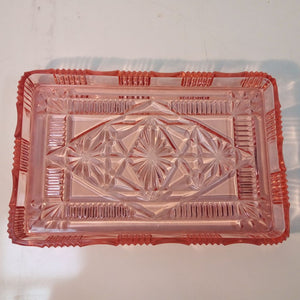 French antique pink glass tray geometric design  at French Originals NZ