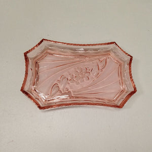 French vintage pink glass tray with flower and leaf design at French Originals NZ