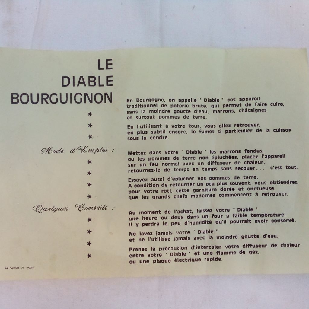 Le Diable Bourguignon cooking instructions at French Originals NZ