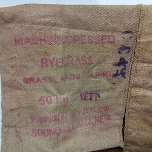 Machine dressed rye grass print on vintage grain sack at French Originals NZ