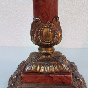 red marble and brass stand on French antique oil lamp at French Originals NZ