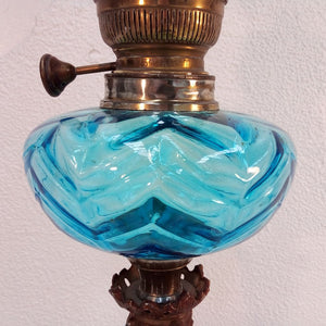 matador 15 mark and blue glass bowl on French antique lamp at French Originals NZ