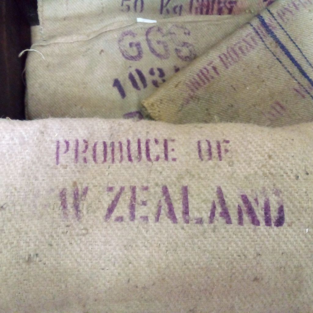 Produce of New Zealand on vintage grain sack at French Originals NZ