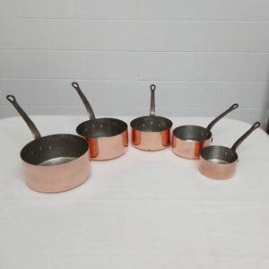Set of Five vintage French Copper Pots at French Originals NZ