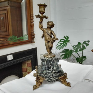 antique spelter and marble cupid candle holder at French Originals NZ