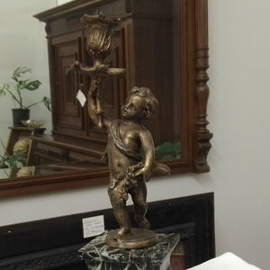 Spelter cupid on French antique candle holder at French Originals NZ