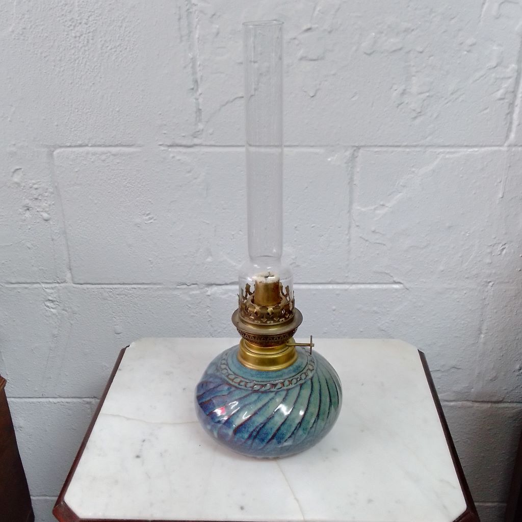 Teal blue ceramic French oil lamp at French Originals NZ