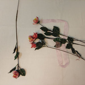 Vintage French ceramic long stemmed roses pink and yellow from French Originals NZ
